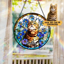 Custom Cat Stained Glass Suncatcher, Pet Memorial Gift , Decor