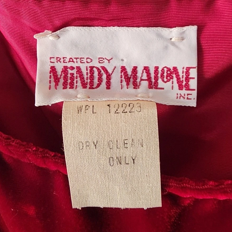 20 世纪 60 年代 Mindy Malone 复古红色天鹅绒跳线 Smock 围兜连衣裙 全新 — 第 4/4 张图片