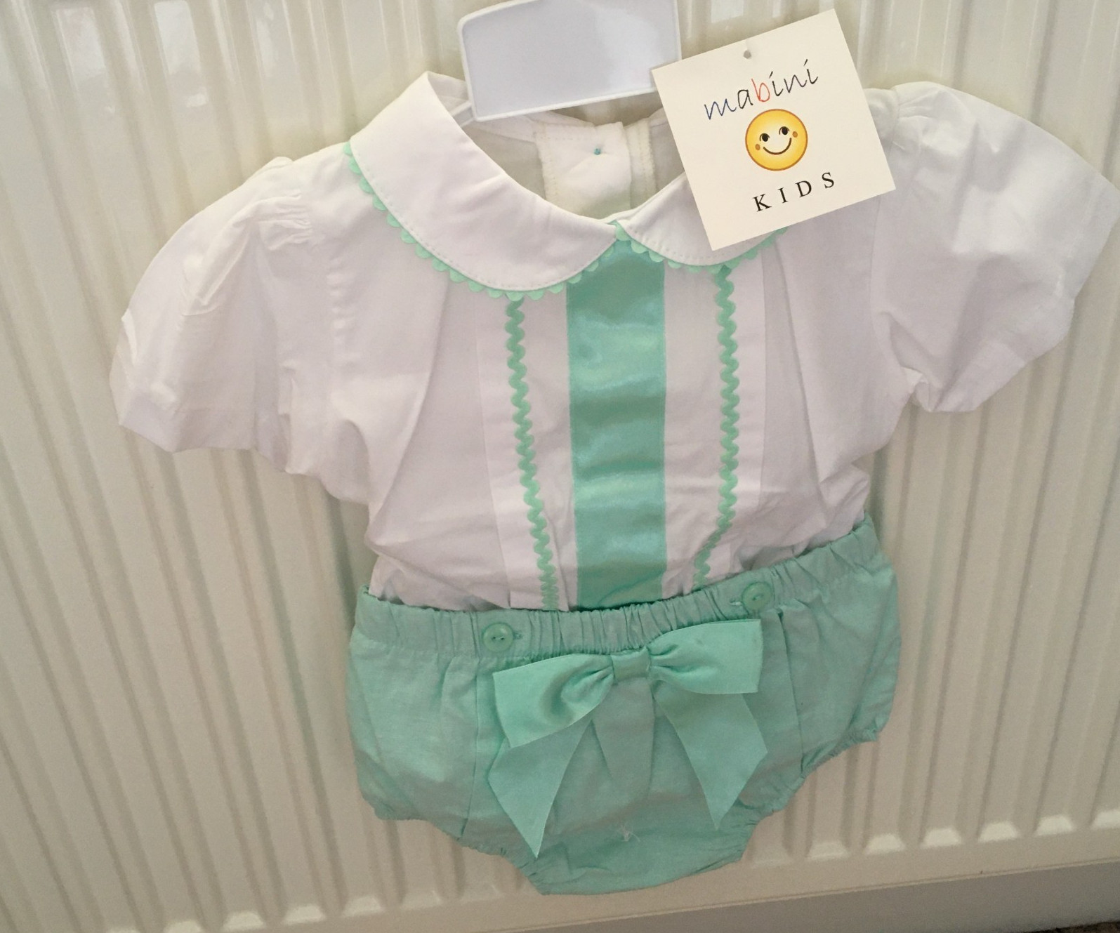 Bebé Niña Estilo Español Conjunto Verde Menta Lazo Algodón 6 - 12 m 18 - 24 Meses