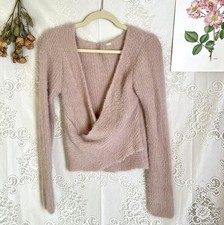 Blush Pink Faux Wrap Sweater Pullover, Long Sleeve Size S/M Cozy Balletcore
