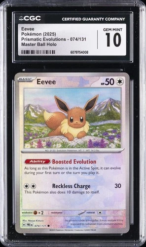 2025 POKEMON PRE EN-MASTER BALL REVERSE HOLO #074 EEVEE CGC 10 GEM MINT