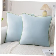 Ultra Soft Velvet Couch Throw Pillow 18" x 18" Pack of 2 Teal/Green Piping