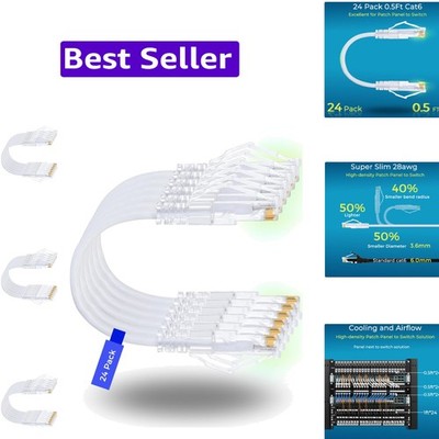 Patch Cables Cat6/ Cat6a 0.5ft 24 Pack Slim, Cat6a Ethernet Patch Cable 10G S...