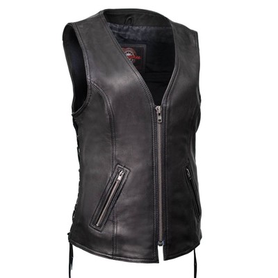 Milwaukee Motorcycle Clothing Co. Women's Jenni Black Premium Leather V-Neck