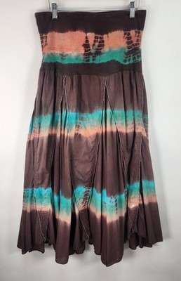 Baba Skirt Women's S Brown Tie Dye Bohemian Flowly Midi