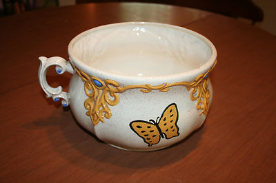 Vintage Arnel's 1976 Chamber Pot Yellow scroll Handpainted Butterfly (Ayner's ?)
