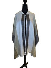 Alpaca Wool Poncho - Unisex - Knitted Collar Poncho - Beige Gray Made In Ecuador
