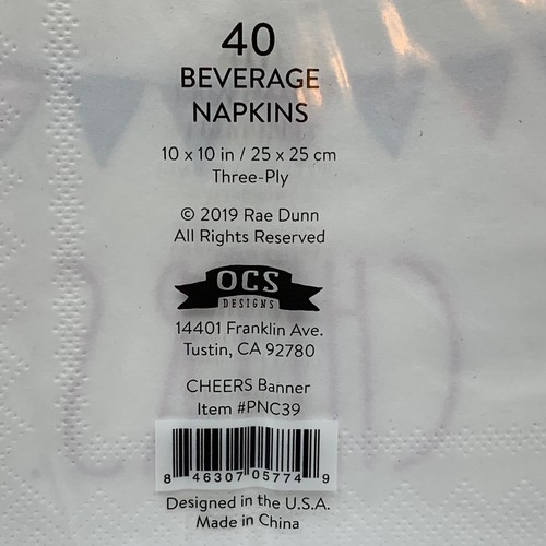 Rae Dunn 40 piece beverage napkins Cheers patriotic flags holiday drinks party - Picture 4 of 4