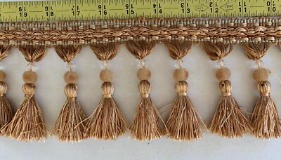 HIGH END DESIGNER TASSEL TRIM TOP QUALITY BEIGE GOLD 4'' - 25 Yards