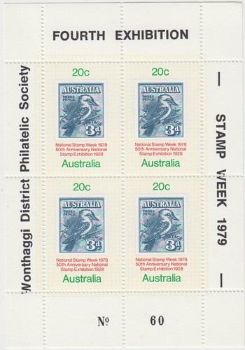 Australia 1978 national stamp week mini sheet with WONTHAGGI overprint, scarce