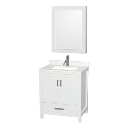 Wyndham Collection WCS141430S-QTZ-UNSMED Sheffield 30'' - White / Giotto Quartz