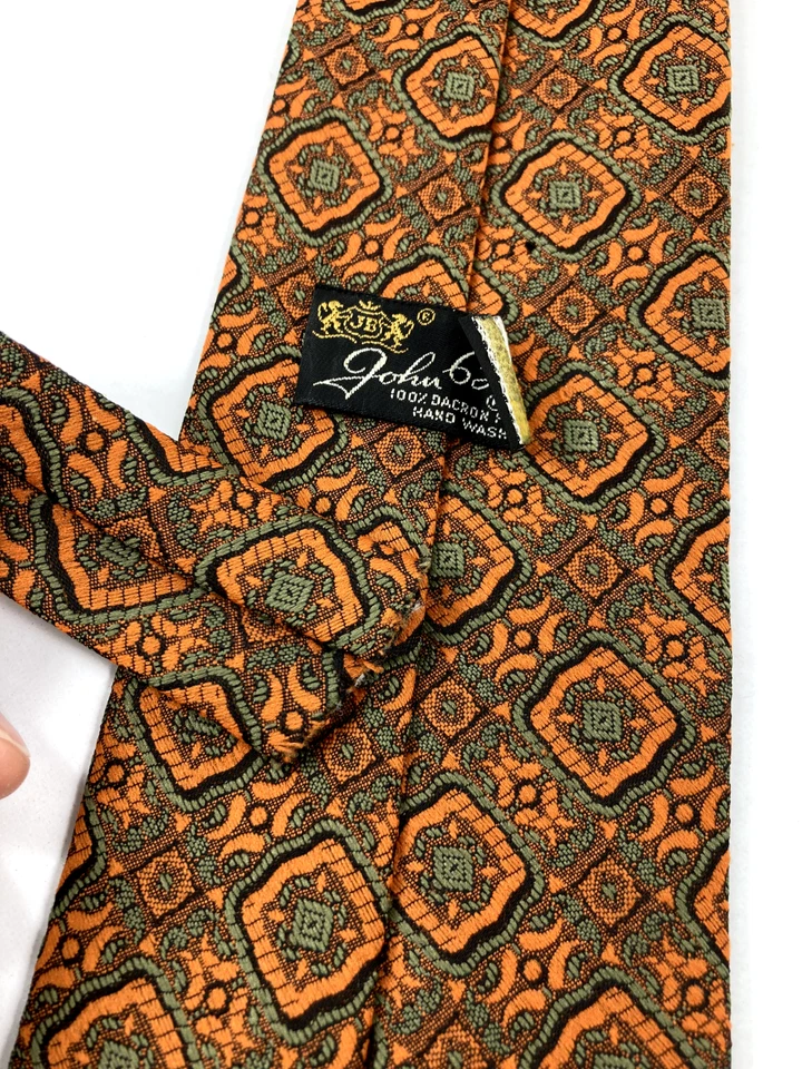 Corbata de cuello geométrica naranja vintage John Blair Dacron poliéster Foto 2 de 4