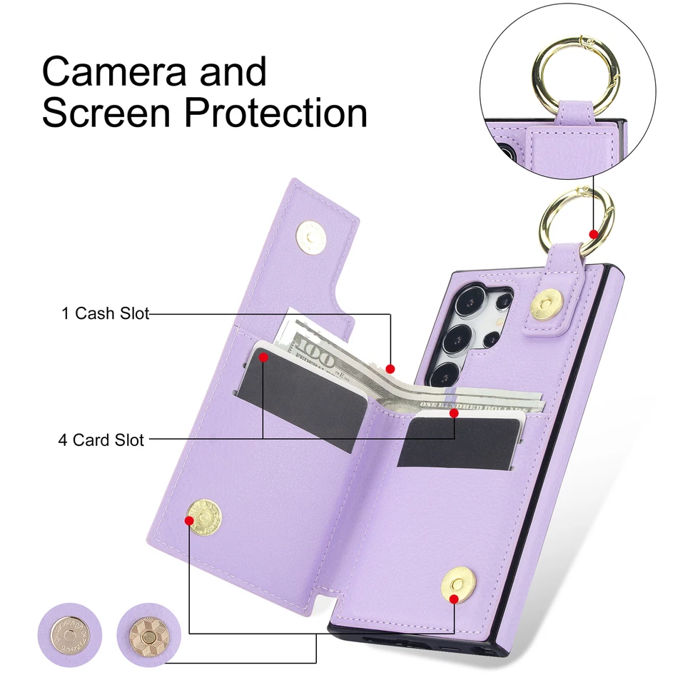 Para Samsung Galaxy S24 Ultra S23 S22 S21 S20 Note20 Tarjeta Billetera Anillo Soporte Estuche Foto 2 de 4