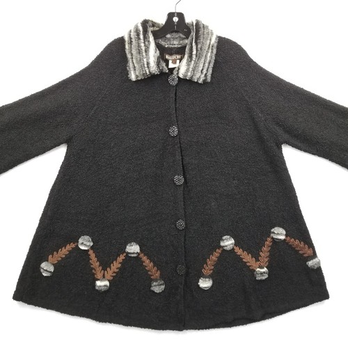 Vintage Baluchi Cardigan Women 3XL Black Boucle Knit A Line 50's 60's Jacket