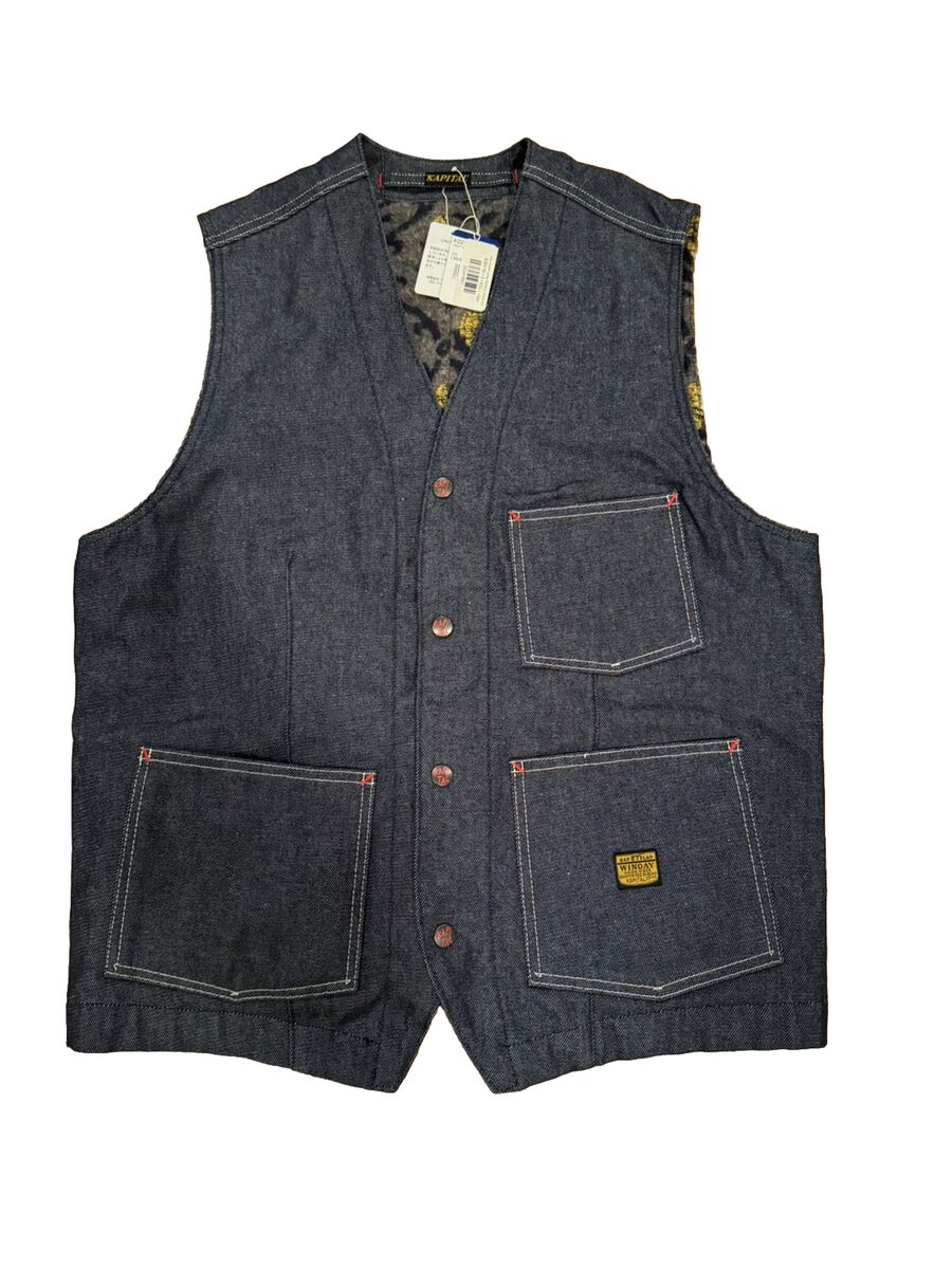 Kapital 13oz Denim Lining Vest Waistcoat Indigo Authentic Kapital 13oz Denim Lining Vest Waistcoat Indigo Authentic