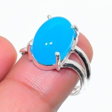 Blue Chalcedony Gemstone Handmade 925 Sterling Silver Jewelry Ring Size 7.5 US 