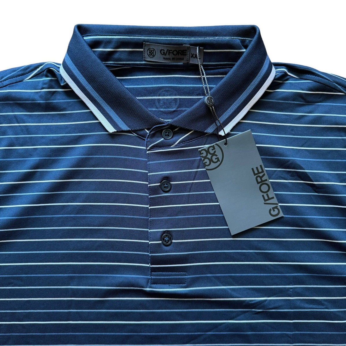 BRIEFING GOLF PANEL STRIPE POLO（NAVY／ M） Color Block Engineered Marl Stripe Golf Polo | Original