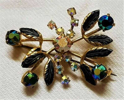 Broche Fleur Acier Doré Avec Cristal Autrichien - Neuf