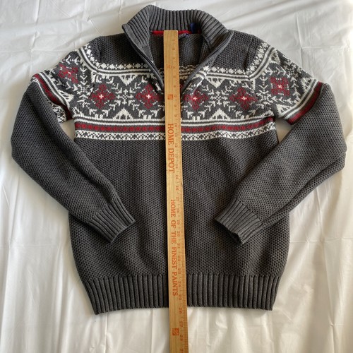 Izod Fair Isle Sweater Men M Grey Nordic Quarter Zip Moxk Neck Winter Holiday - Picture 5 of 13
