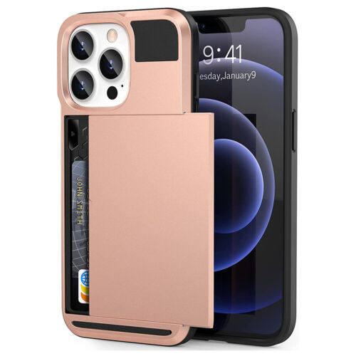 For iPhone 11 12 13 14 15 Slide Card Holder Case Hybrid Shockproof Wallet Cover - Picture 2 of 22