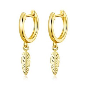 Authentic 18k Gold Plated Feather Charm Hoop Earrings