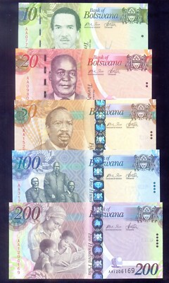 Botswana 10, 20, 50, 100, 200 Pula 2009 P30a, 31a, 32a, 33a, 34a UNC | eBay