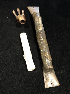 6'' Antique Bronze Copper Jewish Mezuzah Crown Scroll Signed Carved Klass ISREAL