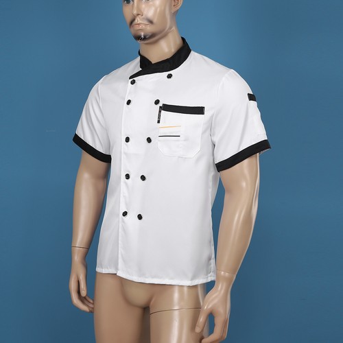 Men Unisex Chef Jacket Cooking Coat Short Sleeve Button Down Kitchen Top Uniform - Picture 76 of 106
