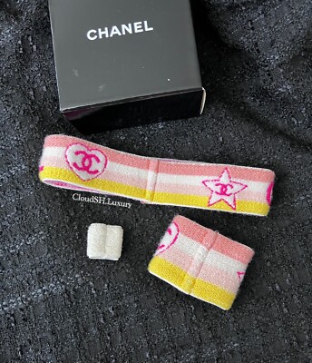 Auth Chanel Sport Line CC Logo Pink Sweatband Set | eBay