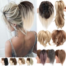 Claw Clip Ponytail Bendable Messy Bun Hair Piece Straight Wavy Updo Extensions
