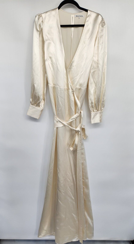 Defect Reformation Rya Long-sleeve Silk Wrap Maxi Dress Gown Sz XL Ivory #1J502
