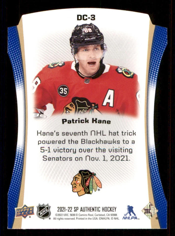2021-22 SP Authentic Die Cuts Blue #DC3 Patrick Kane - Image 2 of 2