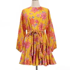 Rhode NWD Ella Long Sleeve Dress Size XS in Gold Lanai Floral (Yellow/Multi)