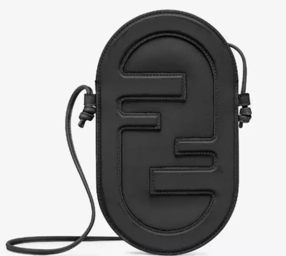 Fendi Phone Case Iphone plain leather logo Mini Shoulder Bag black