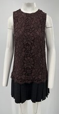 Dolce&Gabbana Purple Floral Lace Sleeveless Mini Dress w/ Gray Pleated Trim sz42