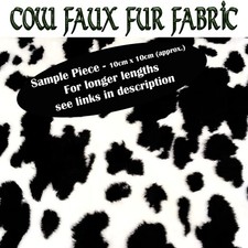 Noir Frisonnes Vache Imprimé Moelleux Faux Fourrure Tissu Échantillon X 10cm x