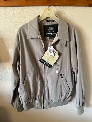 NWT WEATHERPROOF MEDIUM Bomber Jacket Mens STONE Tan Beige Khaki Microfiber Golf