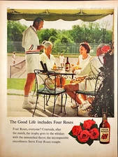 1961 Four Roses Whiskey Print Ad Couples Drinking after playing Tennis