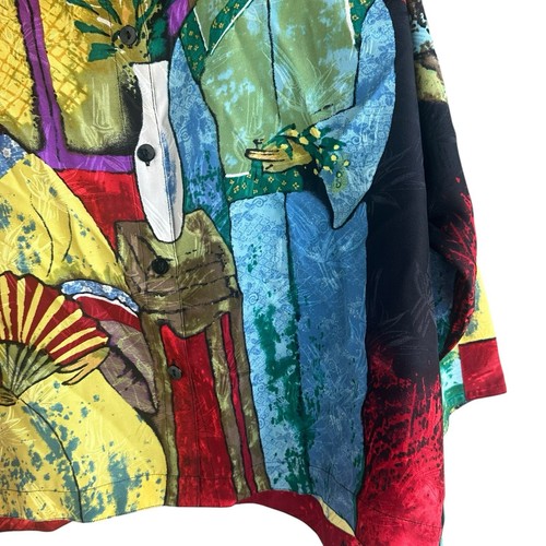 Chico's Design 2 Large Vintage Asian Japanese Colorful Silk Top Kimono-Clad Art - Picture 10 of 12