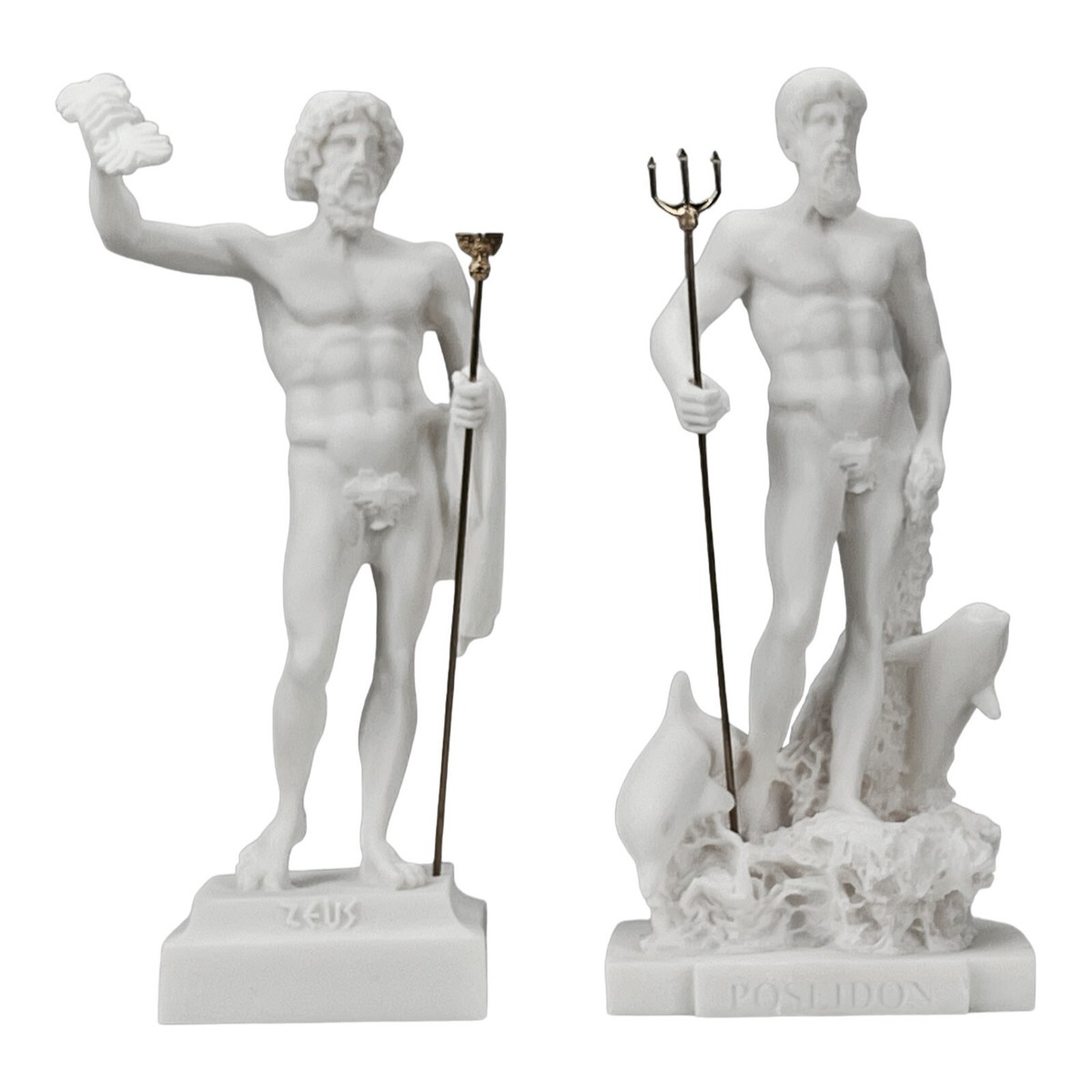 Set Gods Zeus and Poseidon Greek Cast Marble Statue Figure