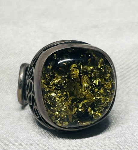 FINEST VIVID GREEN BALTIC AMBER & HAND-MADE STERLING RING ADJ. - Picture 5 of 7