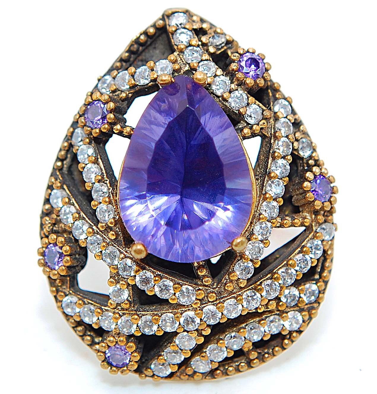 Vintage Ottoman Style 7CT Amethyst Topaz 925 Sterling Silver Ring Size 7.5