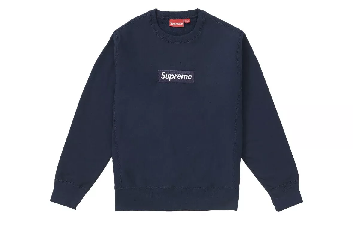 Sweat à capuche col rond Supreme Navy Box Logo Bogo M FW18 100% authentique