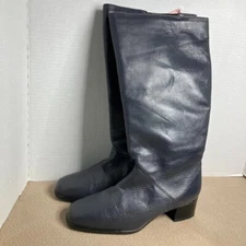 REGENCE Knee High Boots Size 9.5 Gray Leather Side Zipper Elastic Stretch Calf
