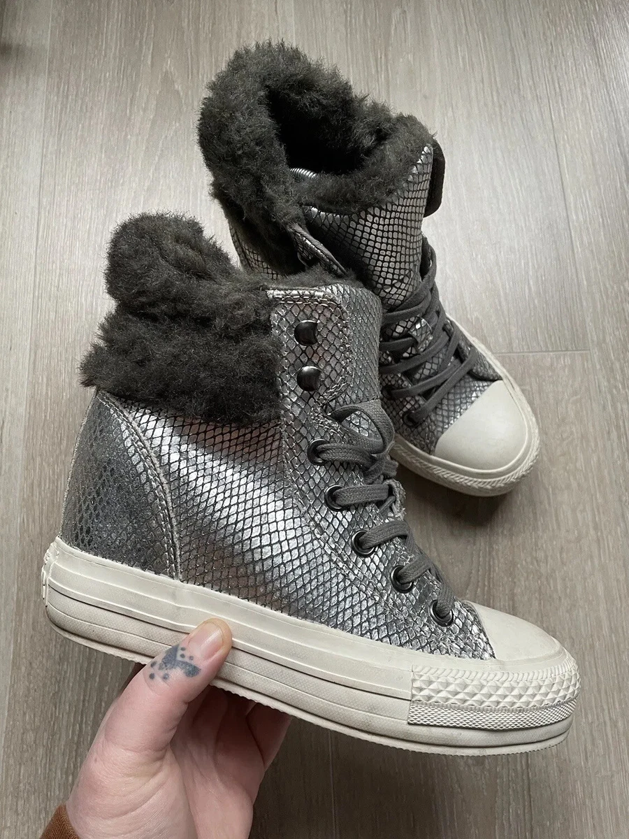 Converse Hidden Heel Silver Boots Trainers UK 4 CT LUX MID