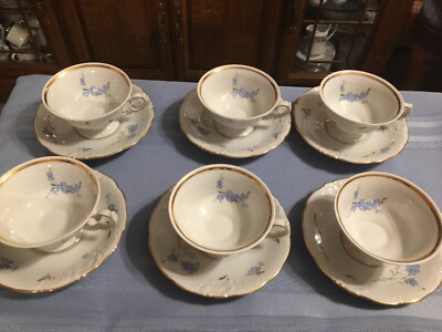 Set Of Wawel China Cups and Saucers With Blue Flowers Gold Trim Made in  Poland