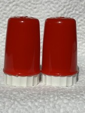 Vintage MCM Red And White Plastic Salt & Pepper Shakers Set Made in USA Granny