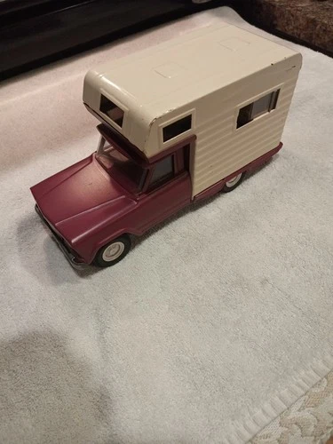 Vintage 1960's Tonka Jeep Camper Pink Pressed Steel Truck and Camper