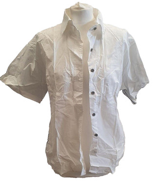 Oh Hey Mädchen gestreifte/weiße geknöpfte umgekehrte Bluse W21 Zoll L16 rs40
