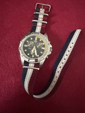 Orologio da polso, cronografo, cinturino in tessuto, rosso blu beige, quarzo, acciaio, data